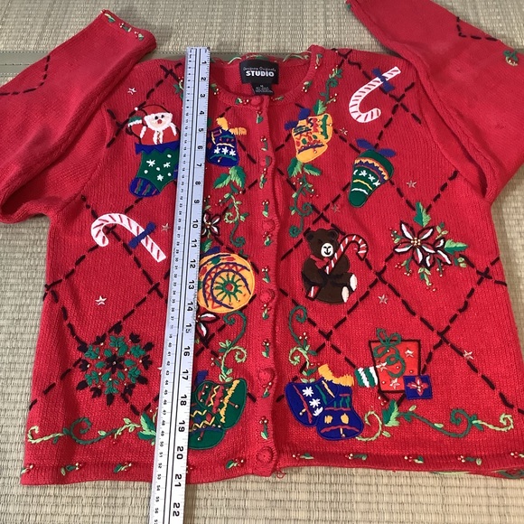 Designers Original Studio Womens Med Christmas Knit Cardigan Sweater Stockings - Picture 4 of 7